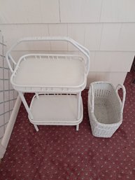 2pcs. Wicker Magazine Rack And Two Tier Patio Stand