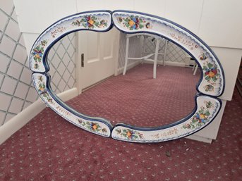 Vintage French Faience Floral Oval Mirror