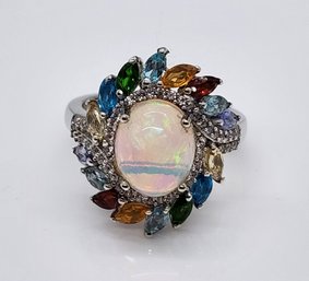 Premium Ethiopian Welo Opal, Multi-Gemstone Ring In Platinum Over Sterling