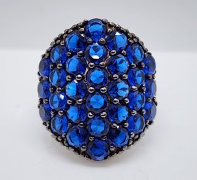 Blue Spinel, Rhodium Over Sterling Ring