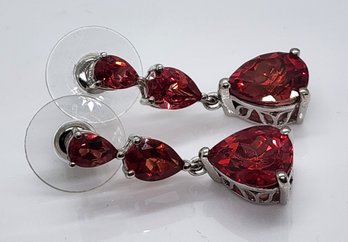 Padparadscha Sapphire Drop Earrings In Platinum Over Sterling