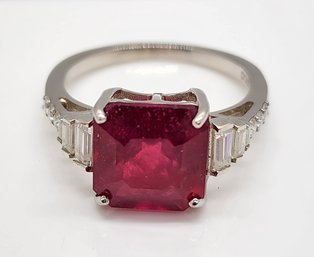 Red Ruby (FF), Moissanite Ring In Platinum Over Sterling