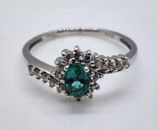 Premium Zambian Emerald, White Zircon Ring In Platinum Over Sterling