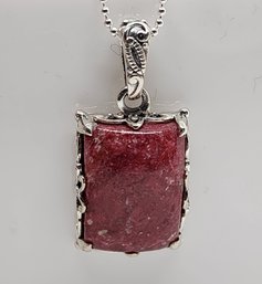 Norwegian Thulite Pendant Necklace In Sterling