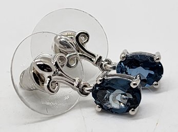 London Blue Topaz Dangle Earrings In Platinum Over Sterling