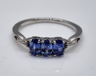 Ceylon Blue Sapphire 3 Stone Ring In Platinum Over Sterling