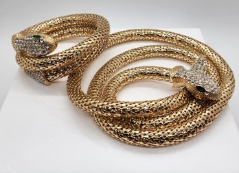 White Austrian Crystal, Green Resin Snake Bracelet & Necklace