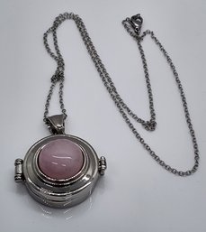 Rose Quartz Openable Pendant Necklace With Compass In Stainless