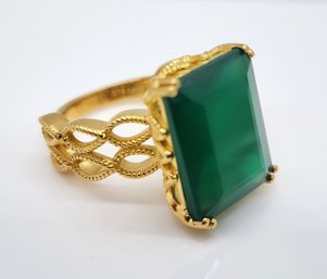 Green Onyx Ring In 18k Yellow Gold Plated