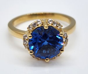 Blue Spinel, White Sapphire, 18k Yellow Gold Over Sterling Ring