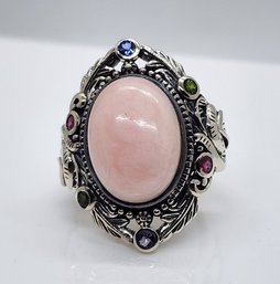 Peruvian Pink Opal, Multi-Gemstone Elephant Ring In Sterling