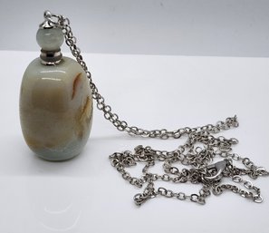 Amazonite Perfume Bottle Pendant Necklace In Silvertone