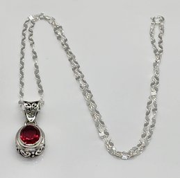 Bali, Rubelite Quartz Triplet Pendant Necklace In Sterling