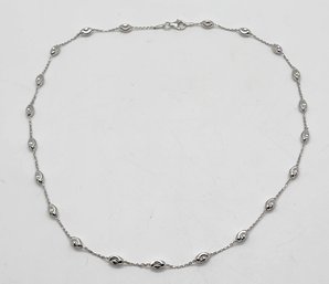 Italian, Rhodium Over Sterling Station Oval Moon Necklace