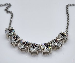 7 Stone White Crystal Necklace In Sterling