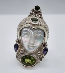 Sajen Silver, Mother Of Pearl, Multi-Gemstone Ring In Sterling