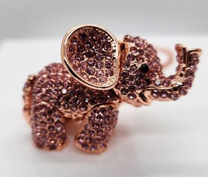 Pink Austrian Crystal Movable Elephant Pendant Necklace In Rosetone
