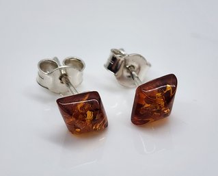 Baltic Amber Stud Earrings In Sterling