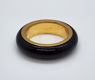 Black Jade Spinner Ring In Yellow Gold Over Sterling