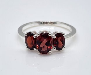 Red Garnet 3 Stone Ring In Sterling