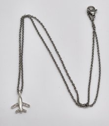 Sterling Airplane Pendant & Stainless Necklace