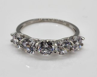 Simulated Diamond 5 Stone Ring In Rhodium Over Sterling