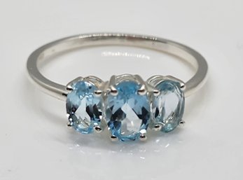 Sky Blue Topaz 3 Stone Ring In Sterling