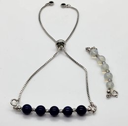 Lapis Beaded Chain Interchangeable Bracelet & Opalite Beaded Chain In Sterling