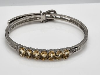 Brazilian Citrine Bangle Bracelet In Stainless