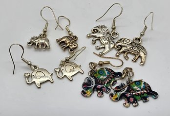 4 Pair Of Handmade Elephant Earrings With Sterling Ear Wires