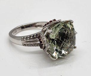 AAA Prasiolite, Multi-Gemstone Ring In Platinum Over Sterling