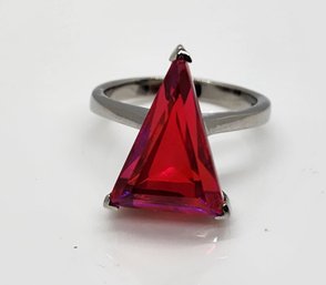 Volcanic Quartz Triangle Ring In Stainless