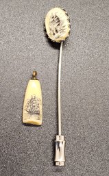 Vintage Scrimshaw Hat Pin & Pendant