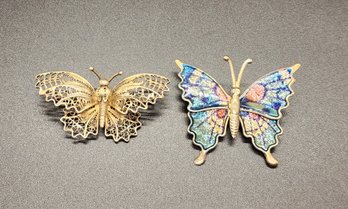 Pair Of Vintage Butterfly Brooches