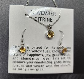 November Birthstone Gift Set With Brazilian Citrine Earrings & Pendant Necklace In Platinum Over Sterling