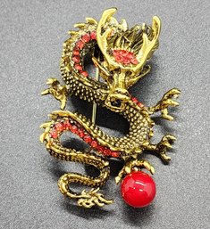 Awesome Red & Gold Dragon Brooch