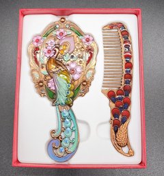 Brand New Peacock Comb & Mirror Gift Set