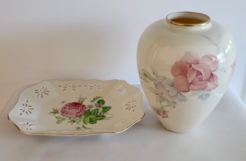 Lenox Chatsworth Medium Vase And Victorian Rose Platter