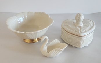 Lenox American By Design Heart Box, A Scalloped Bowl, A Swan (3)
