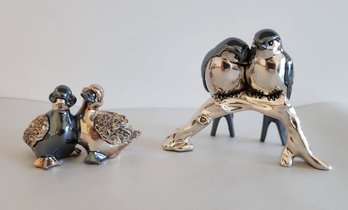 Italian Silver Plated Duck And Lovebird Groupings (2)