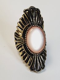 Vantage Huge Gold Tone  Pink Pearl Stone Ring