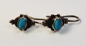 Vintage Sterling Silver Turquois Stone Drop Hanging Earrings
