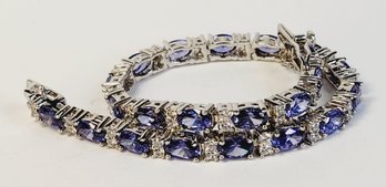 Beautiful Sterling Silver  Vivid Blue Stone Tennis Bracelet