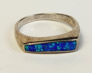 Vintage Blue Opal Stone Inlay Sterling Silver Ring