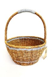 Large Handwoven Wicker Basket With Single Handle Made In Philippines