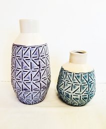 Two Better Homes & Gardens Geometric Design Hand Painted Vases