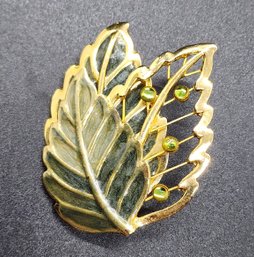 Vintage Leaf Brooch Signed KC