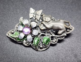 Vintage Floral Cat Brooch