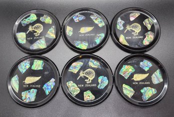 Set Of 6 Vintage New Zealand Paua Shell Coasters