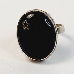 New Sterling Silver Large Black Stone Ring